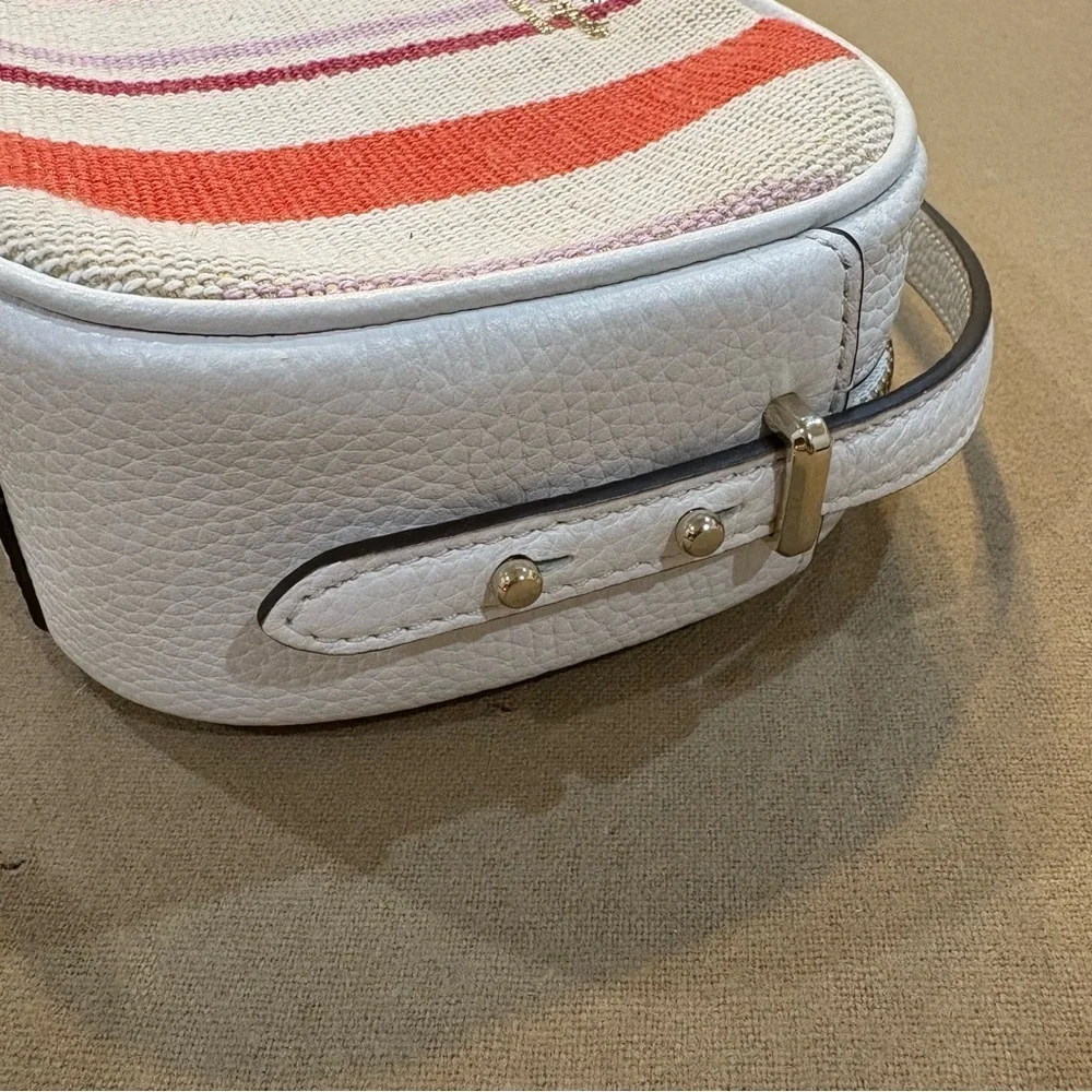 Kate Spade Kourtney Stripe Camera Bag Crossbody Canvas/Pebbled Leather Trim